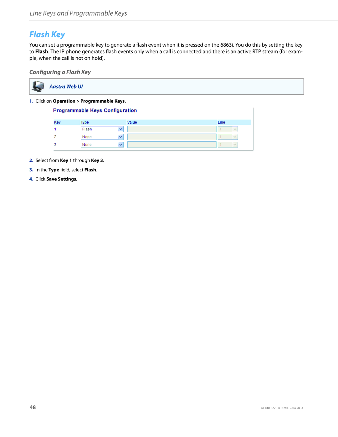 Aastra Telecom 6863i manual Configuring a Flash Key 