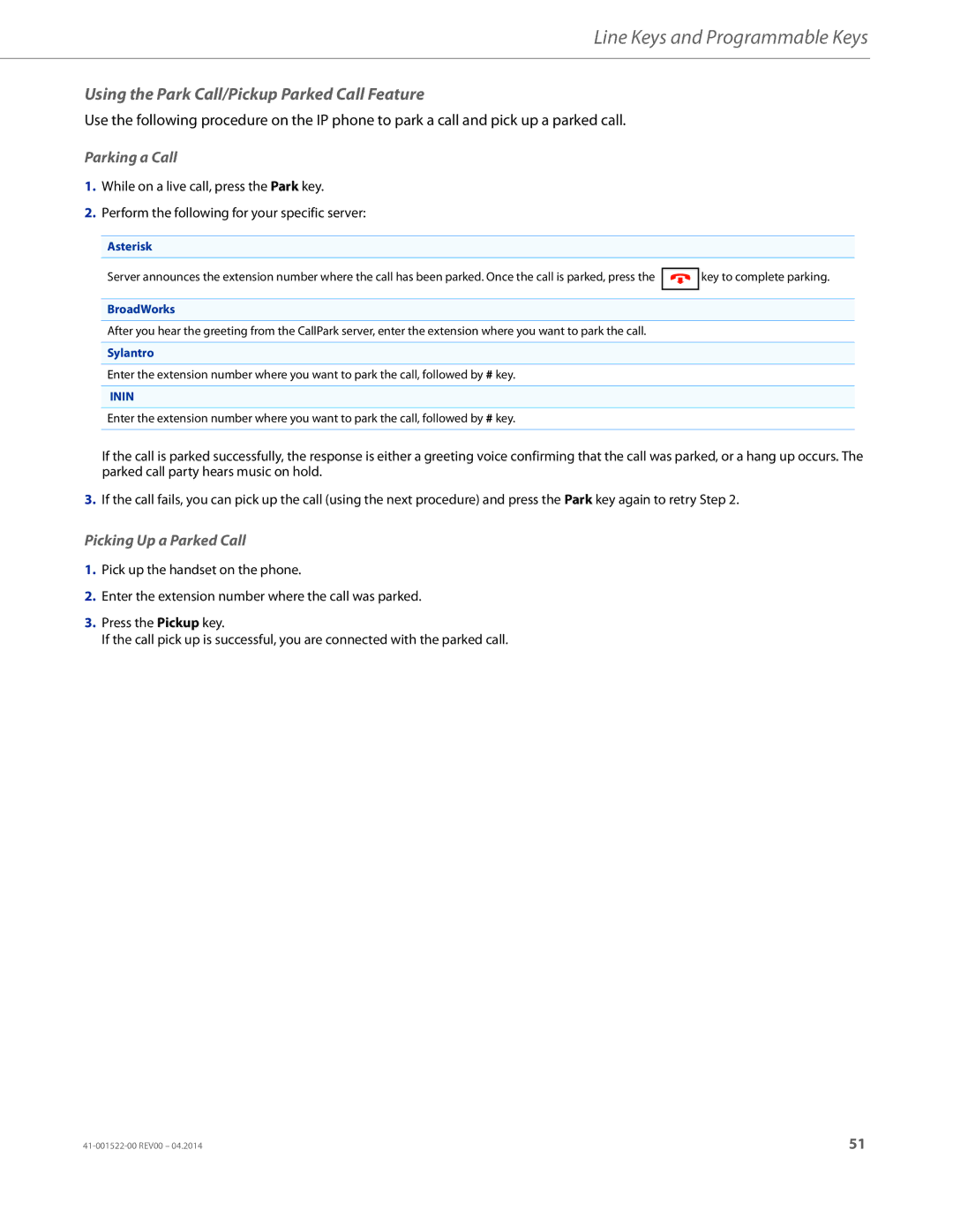 Aastra Telecom 6863i manual Using the Park Call/Pickup Parked Call Feature, Parking a Call, Picking Up a Parked Call 