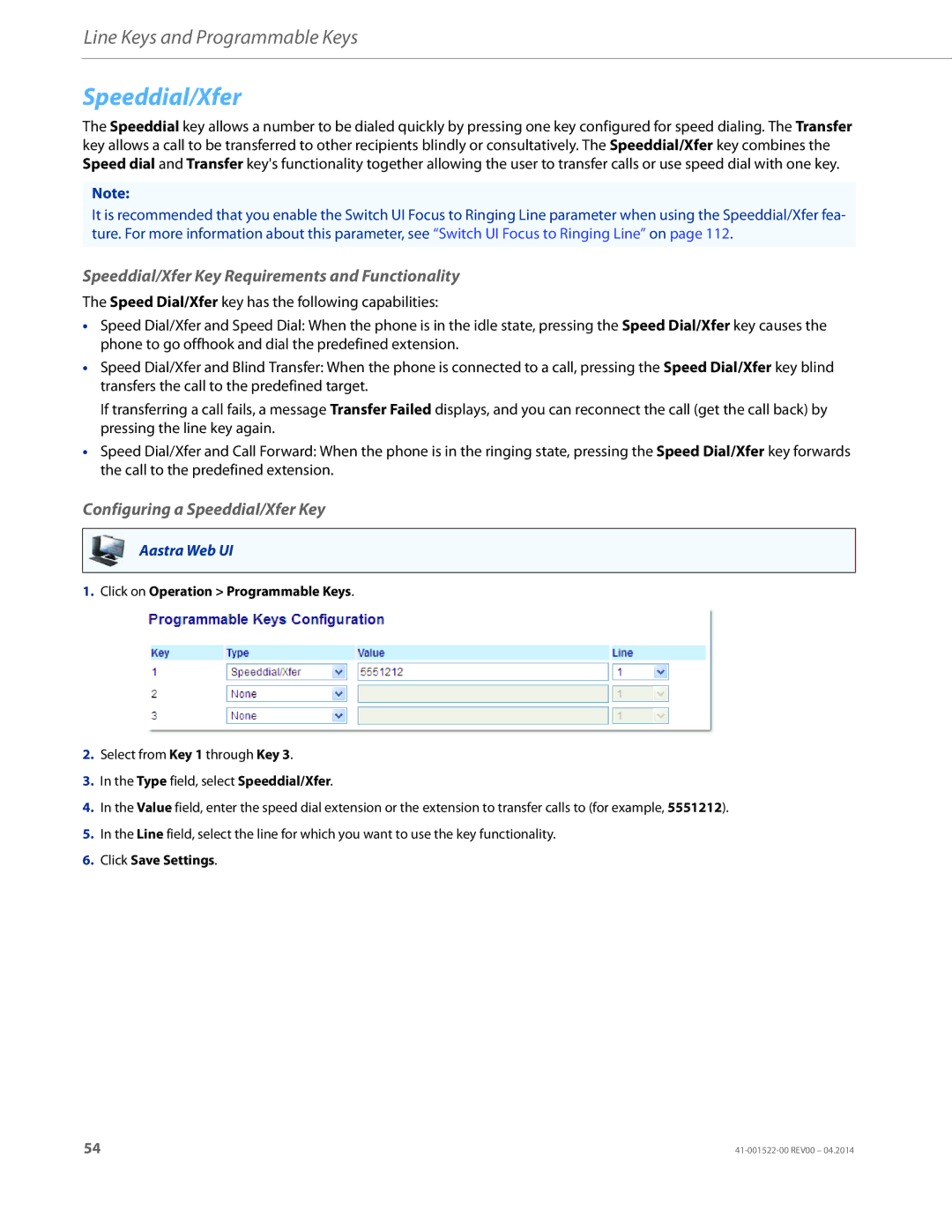 Aastra Telecom 6863i manual Speeddial/Xfer Key Requirements and Functionality, Configuring a Speeddial/Xfer Key 