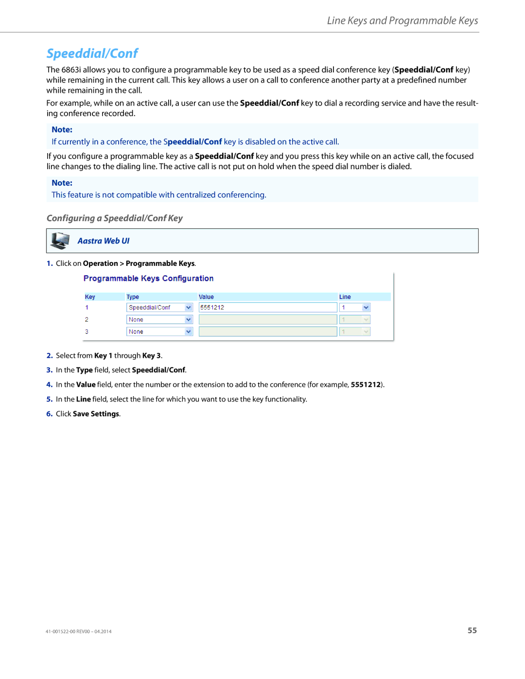 Aastra Telecom 6863i manual Configuring a Speeddial/Conf Key 