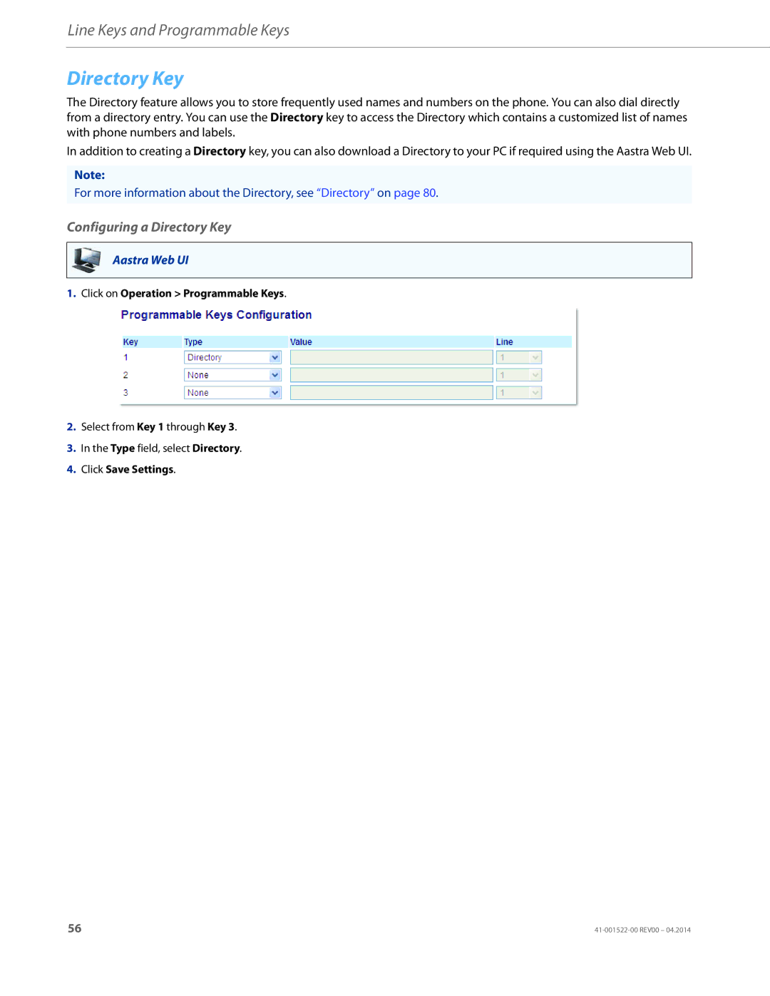 Aastra Telecom 6863i manual Configuring a Directory Key 