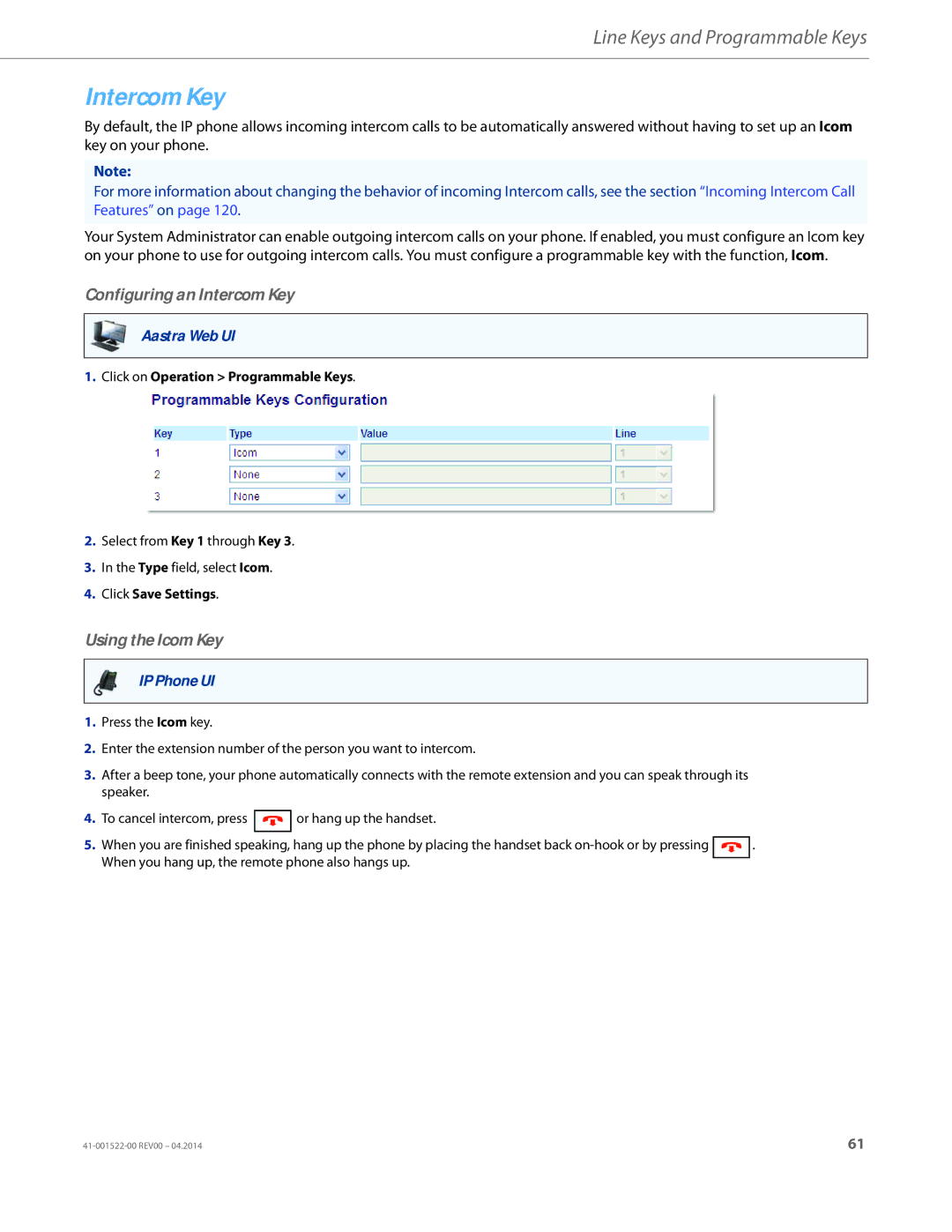 Aastra Telecom 6863i manual Configuring an Intercom Key, Using the Icom Key 