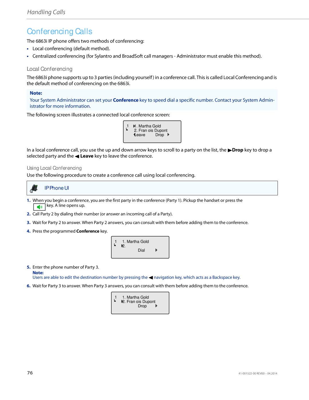 Aastra Telecom 6863i manual Conferencing Calls, Using Local Conferencing 