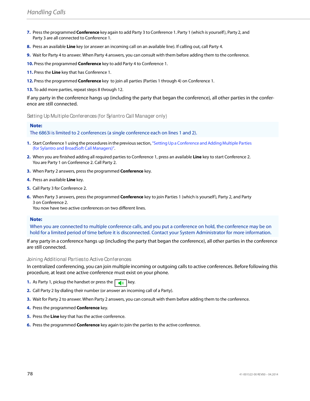 Aastra Telecom 6863i manual Joining Additional Parties to Active Conferences 