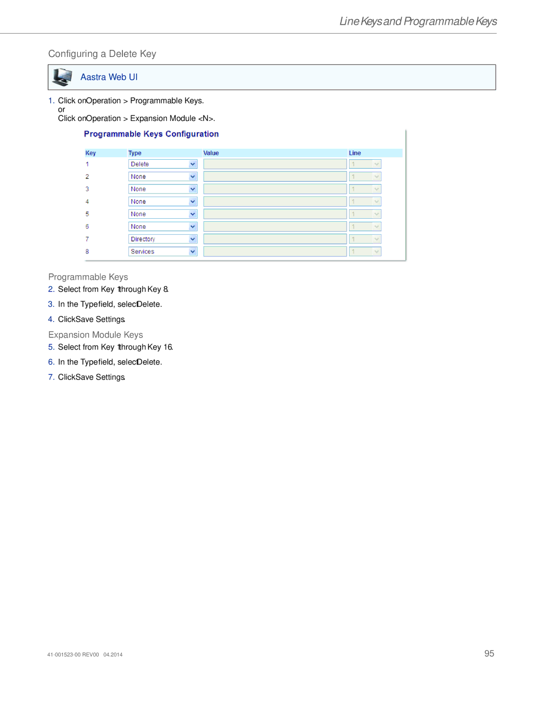 Aastra Telecom 6865i manual Configuring a Delete Key 