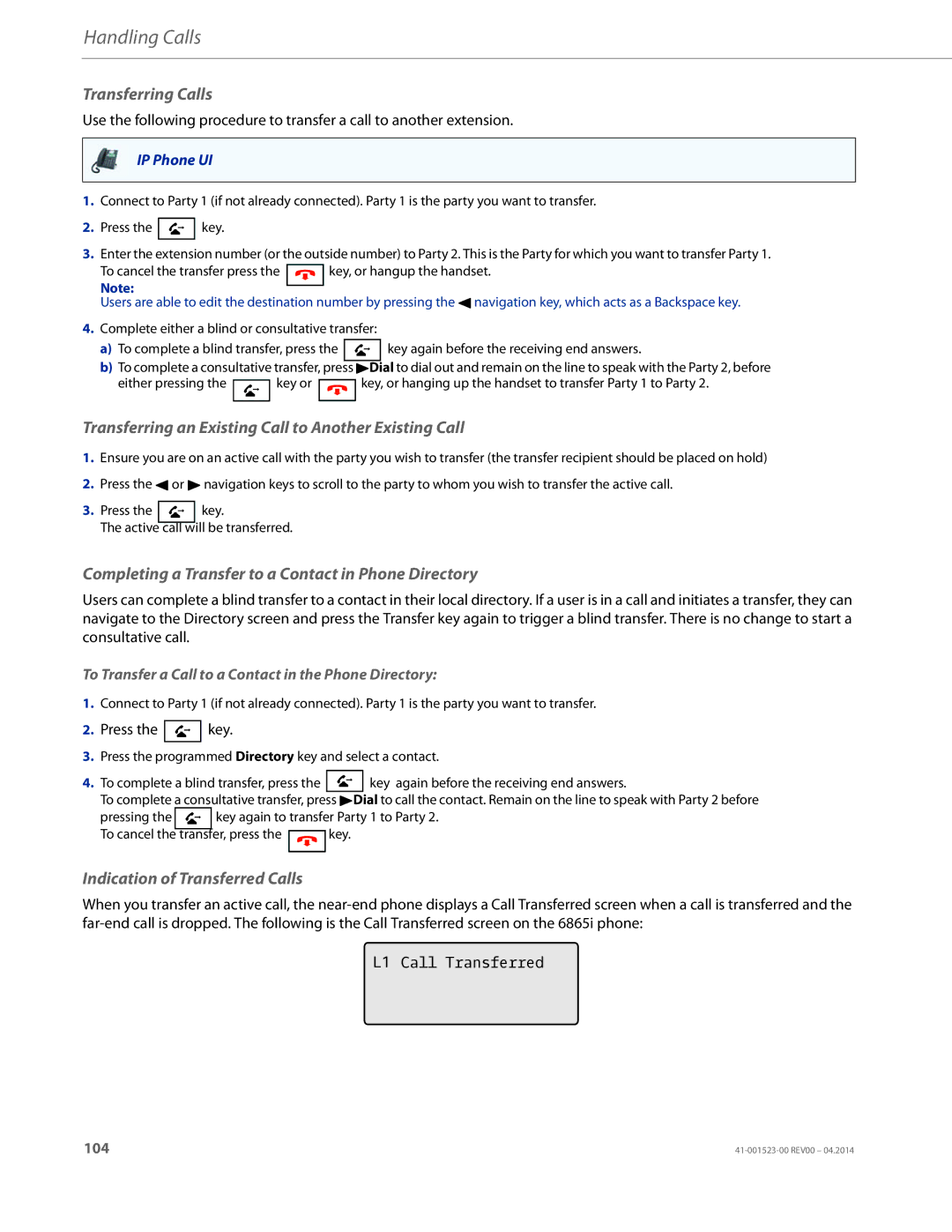 Aastra Telecom 6865i manual Transferring Calls, Transferring an Existing Call to Another Existing Call 