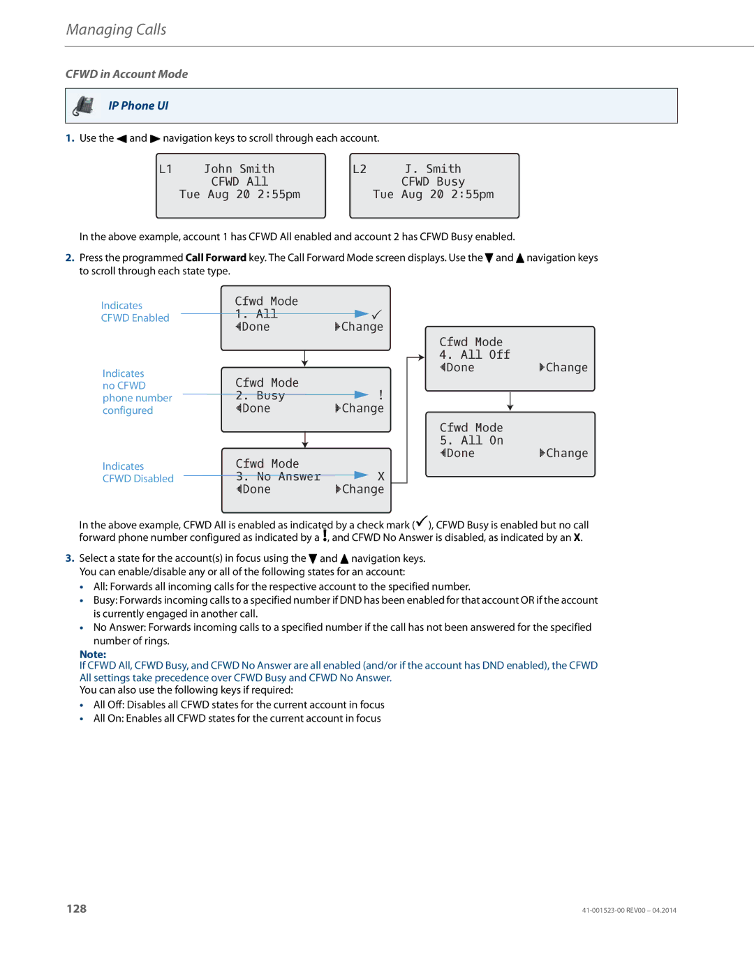 Aastra Telecom 6865i manual Cfwd in Account Mode 