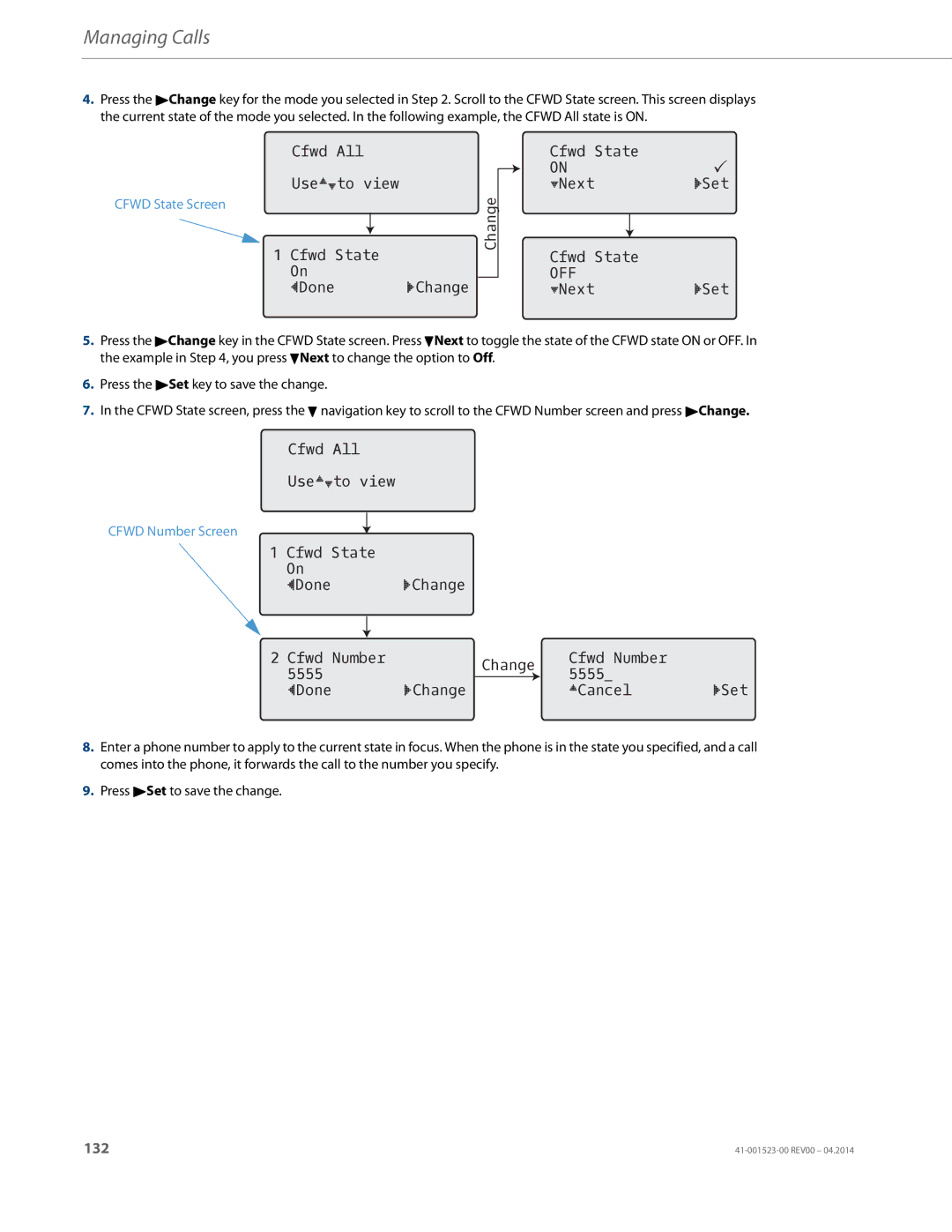 Aastra Telecom 6865i manual Cfwd All Use to view Cfwd State Done Change NextSet 