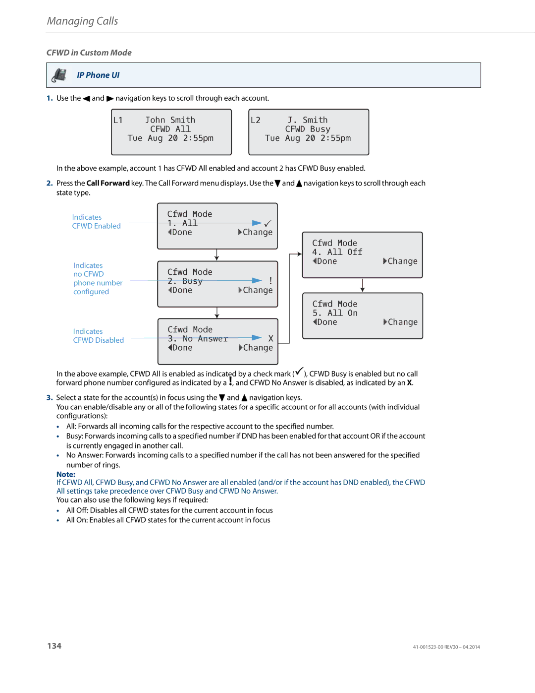 Aastra Telecom 6865i manual Cfwd in Custom Mode, John Smith Cfwd All 