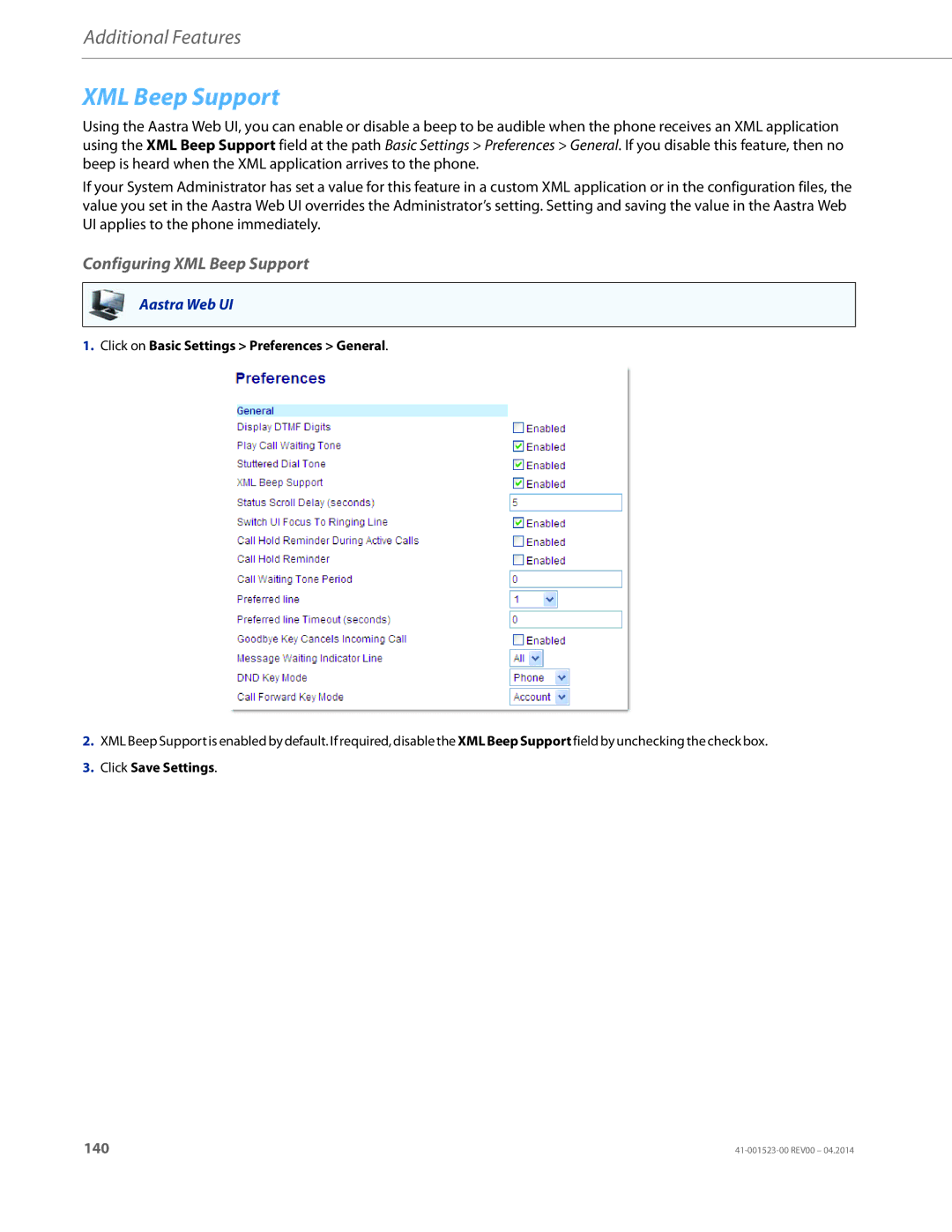 Aastra Telecom 6865i manual Configuring XML Beep Support 