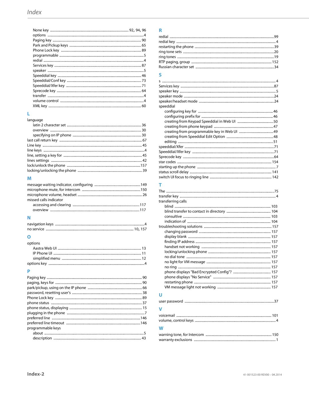 Aastra Telecom 6865i manual Index 