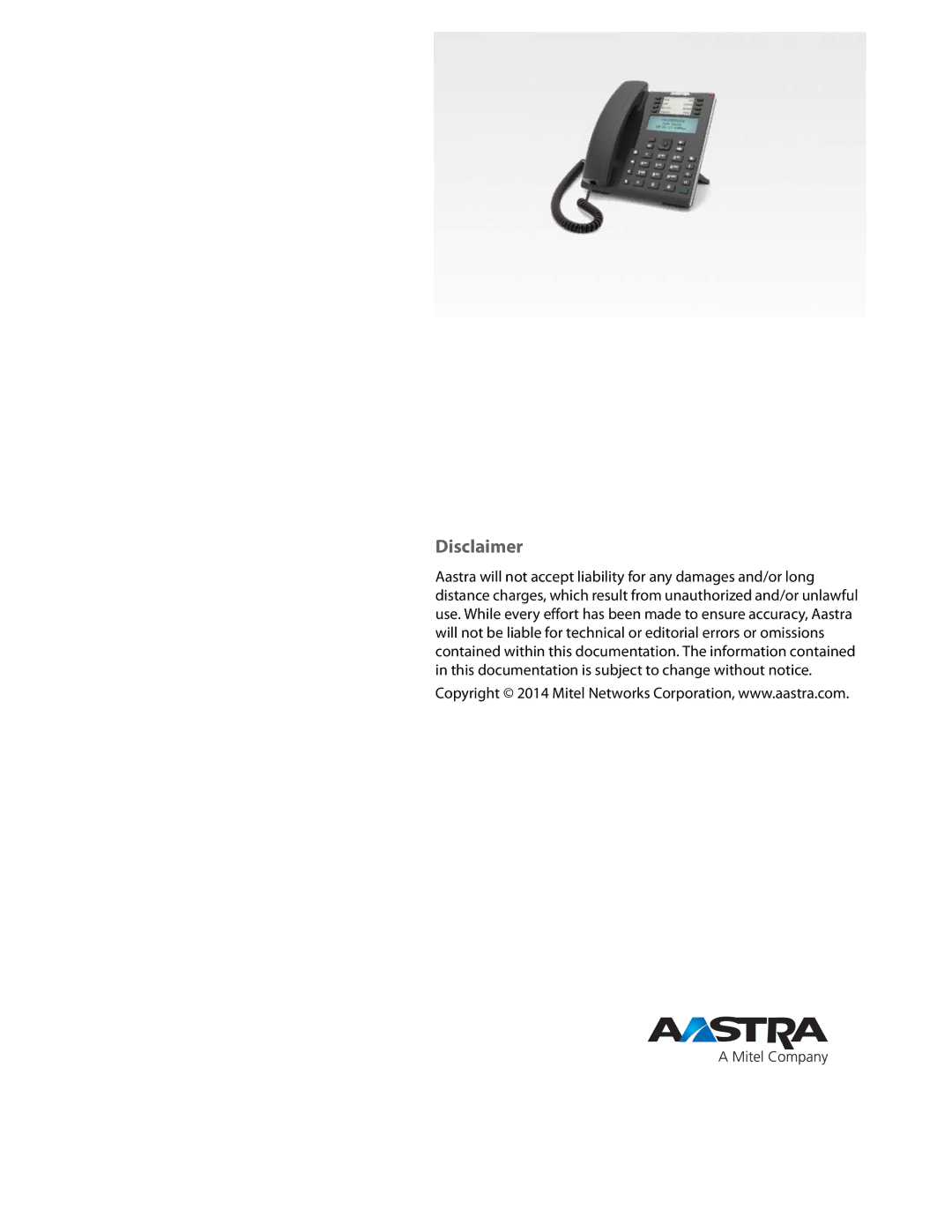 Aastra Telecom 6865i manual Disclaimer 