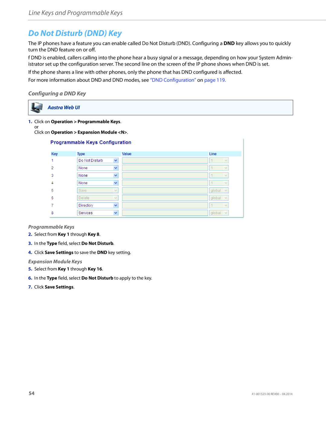 Aastra Telecom 6865i manual Do Not Disturb DND Key, Configuring a DND Key 