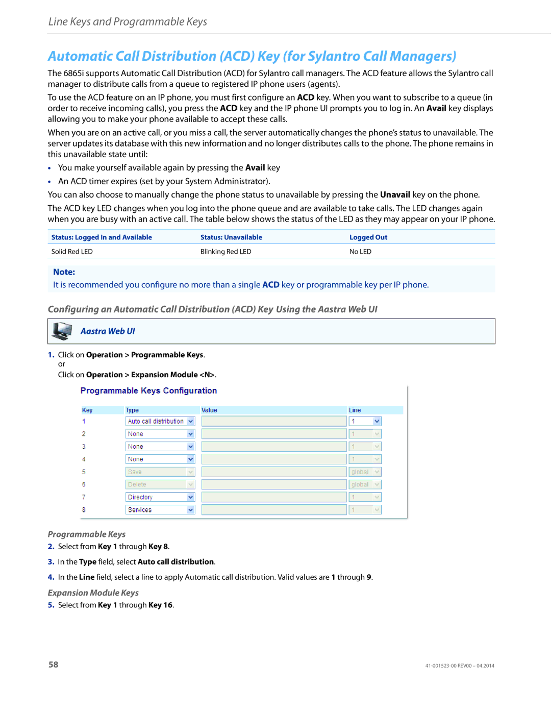 Aastra Telecom 6865i manual Type field, select Auto call distribution 