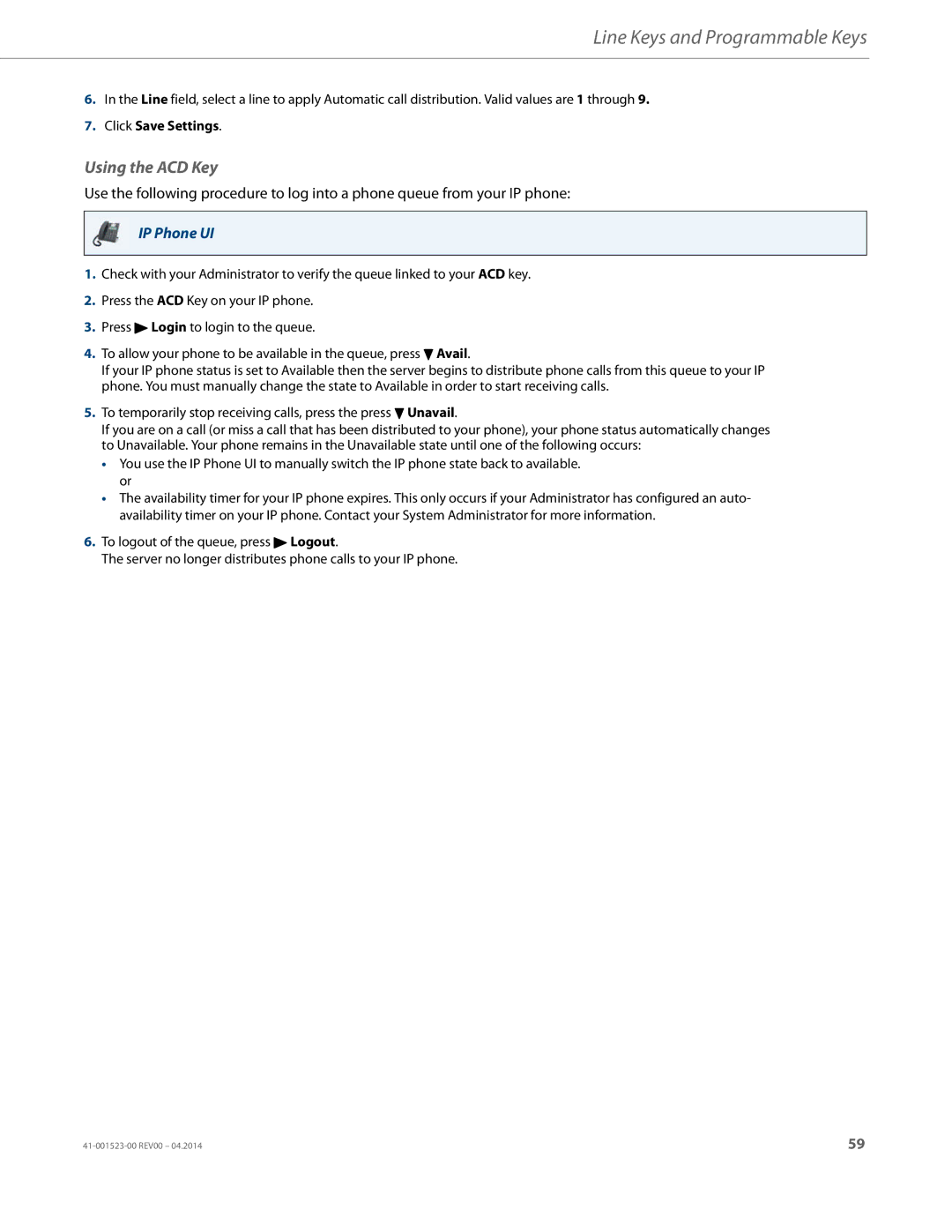 Aastra Telecom 6865i manual Using the ACD Key 