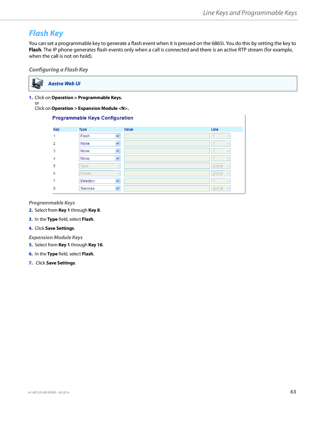 Aastra Telecom 6865i manual Configuring a Flash Key 