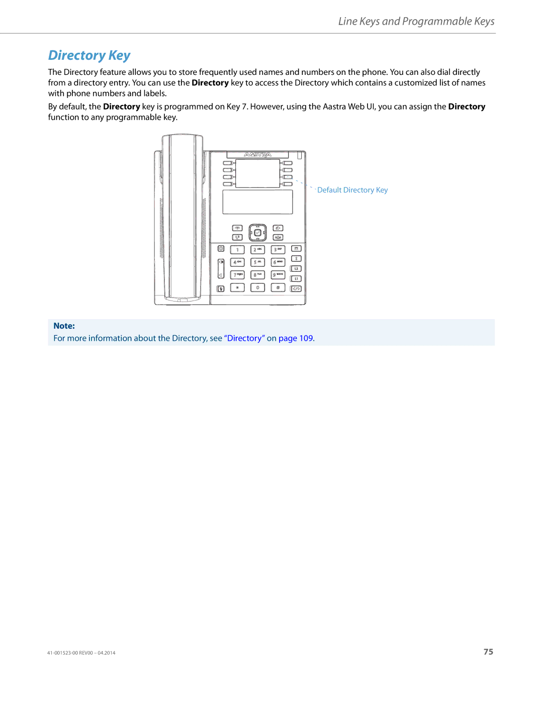 Aastra Telecom 6865i manual Directory Key 