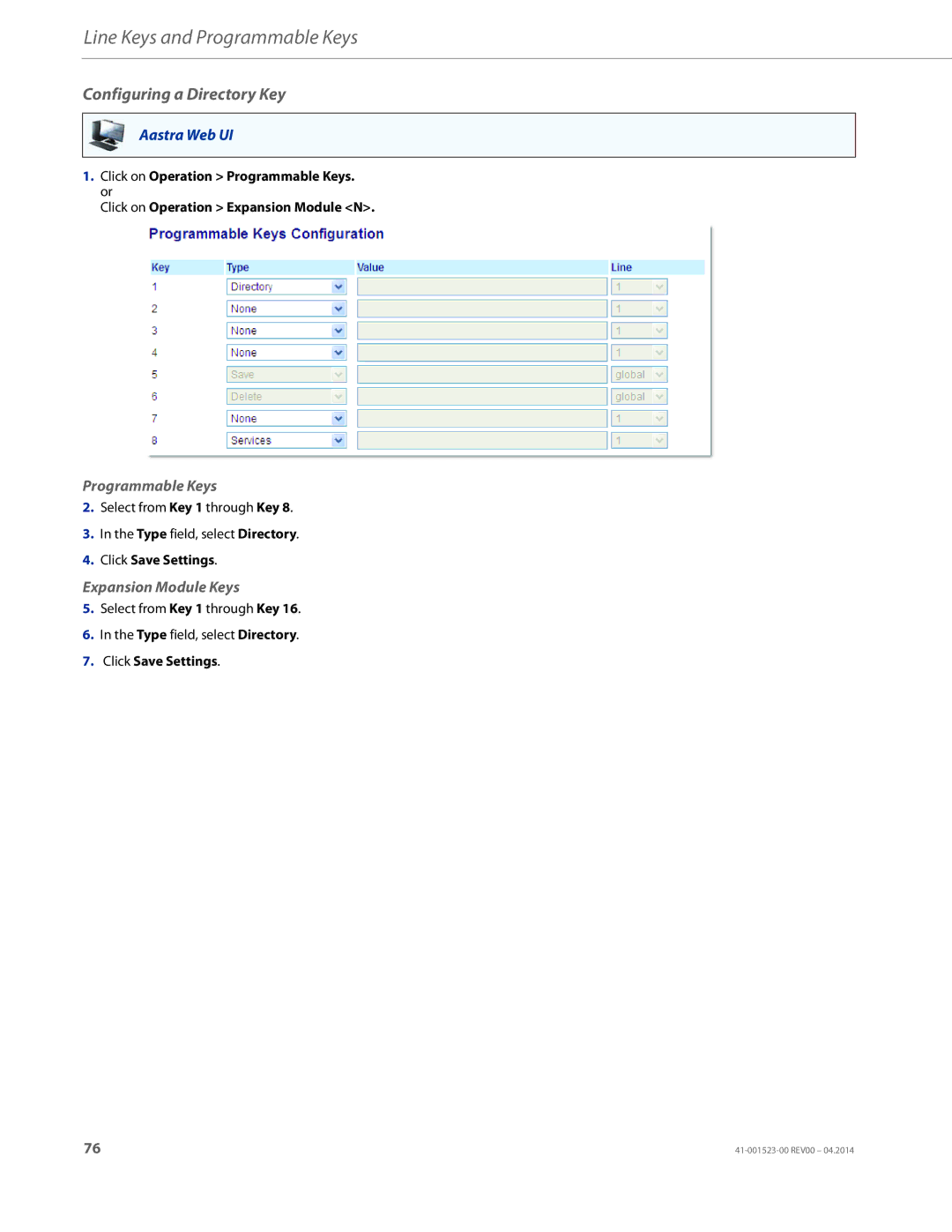 Aastra Telecom 6865i manual Configuring a Directory Key 