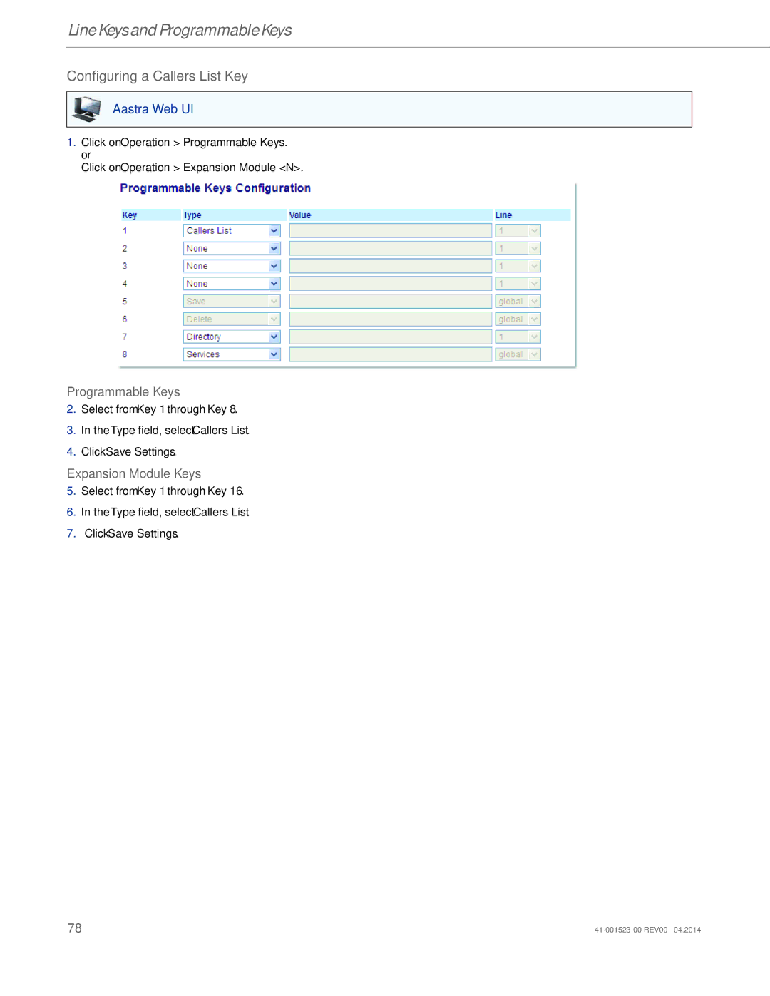 Aastra Telecom 6865i manual Configuring a Callers List Key 