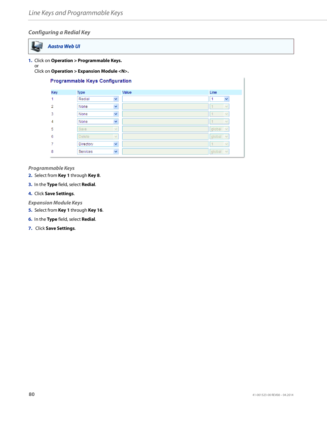 Aastra Telecom 6865i manual Configuring a Redial Key 