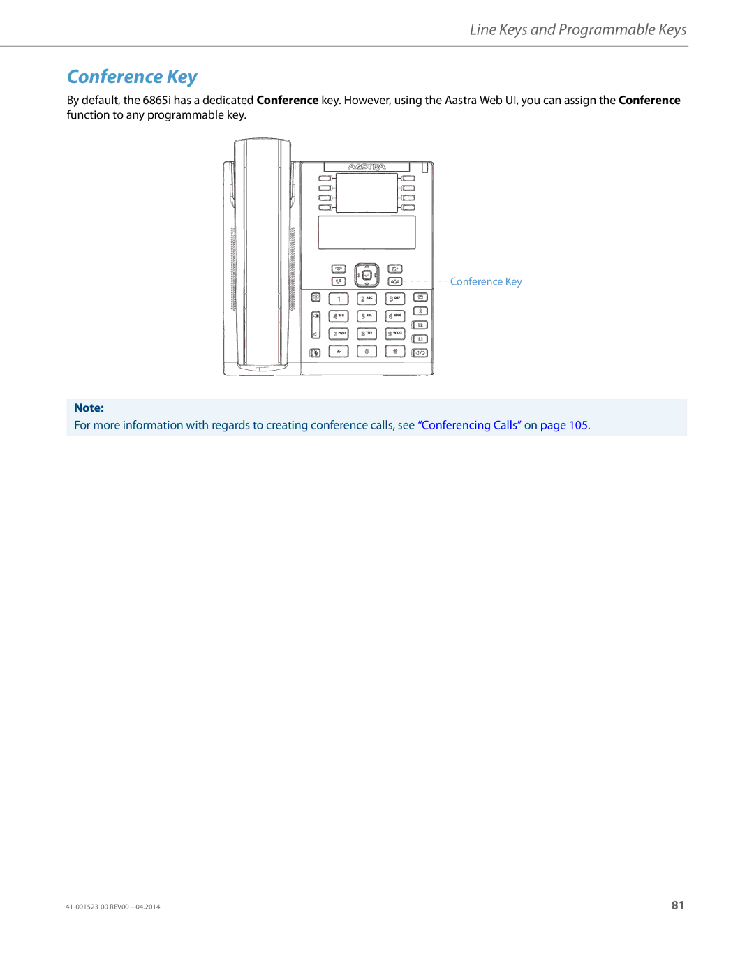 Aastra Telecom 6865i manual Conference Key 