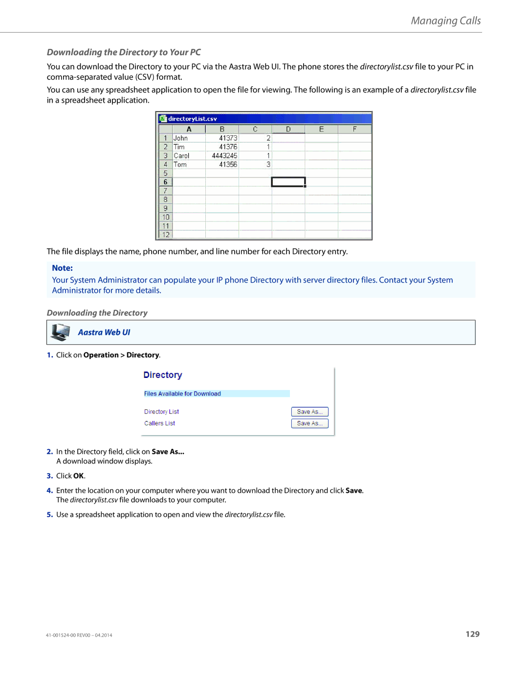 Aastra Telecom 6867i SIP manual Downloading the Directory to Your PC 