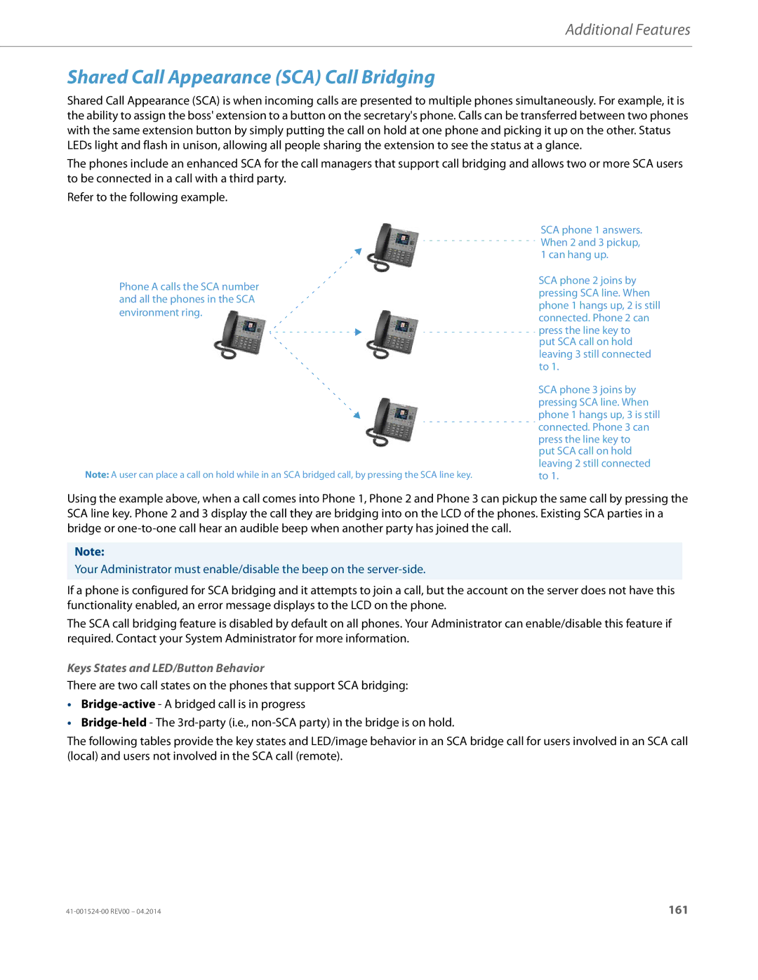 Aastra Telecom 6867i SIP manual Shared Call Appearance SCA Call Bridging, Keys States and LED/Button Behavior 