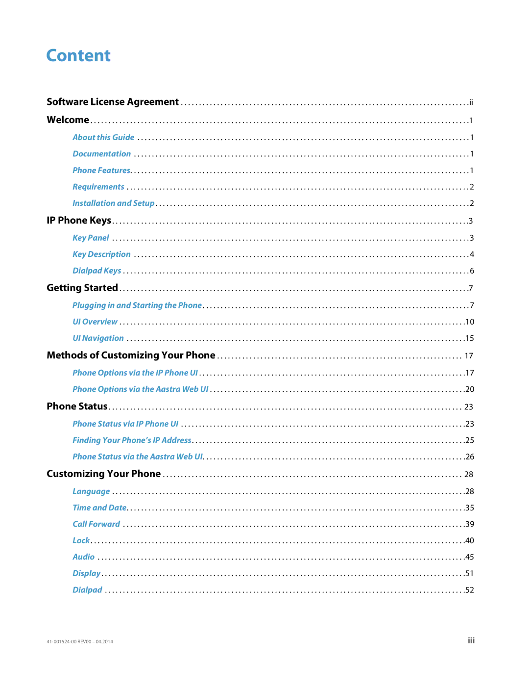 Aastra Telecom 6867i SIP manual Content 