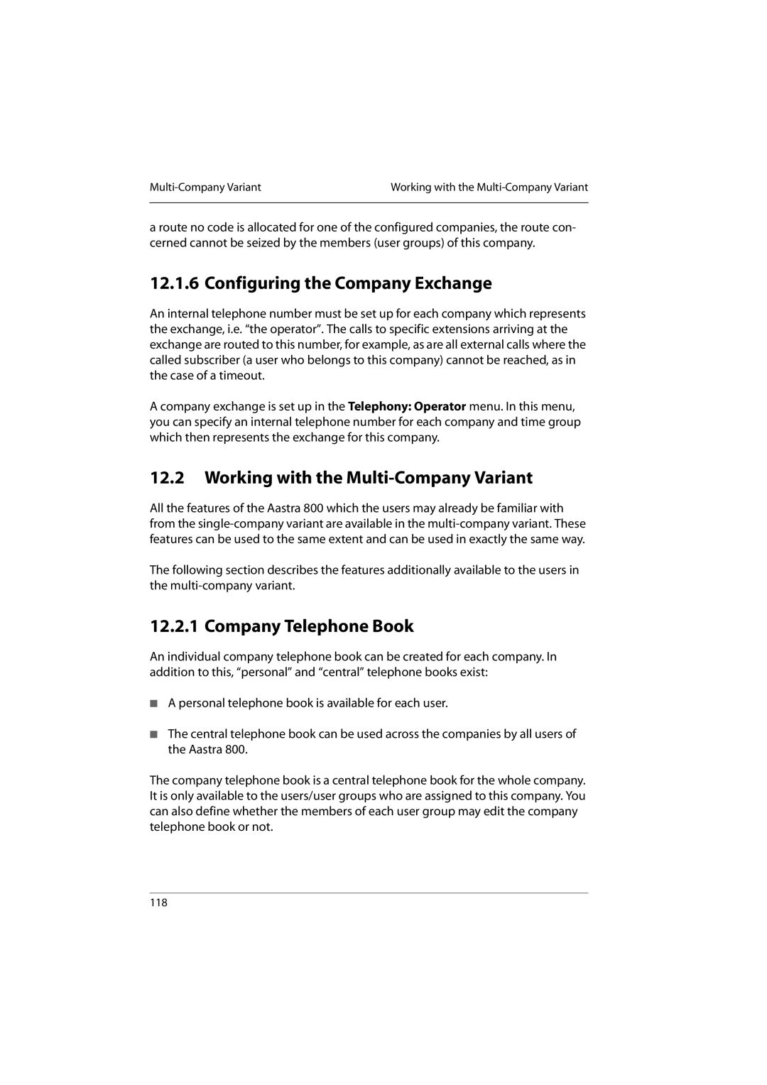 Aastra Telecom 800 manual Configuring the Company Exchange, Working with the Multi-Company Variant, Company Telephone Book 