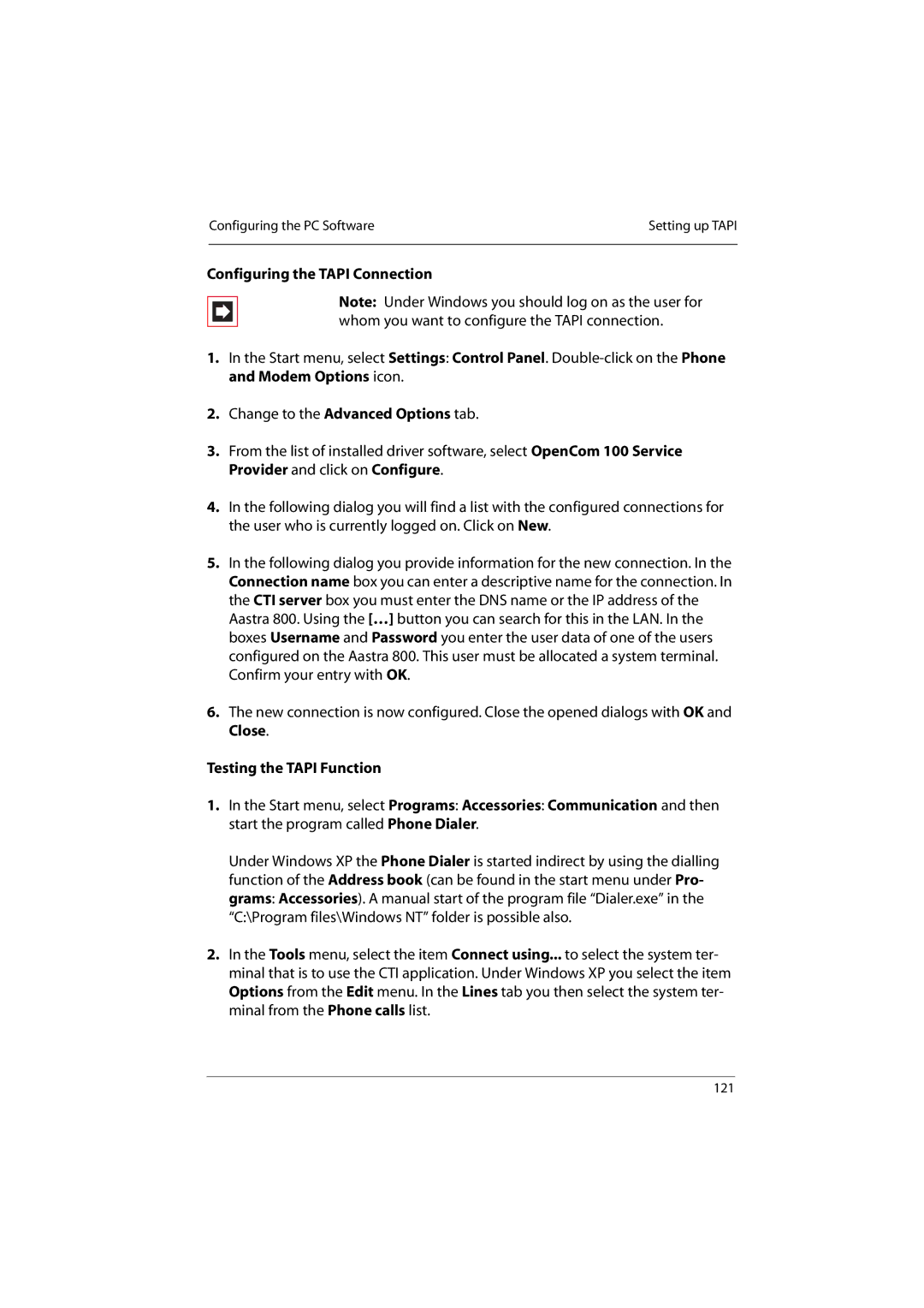 Aastra Telecom 800 manual Configuring the Tapi Connection 