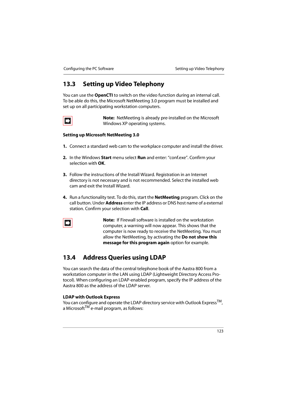 Aastra Telecom 800 manual Setting up Video Telephony, Address Queries using Ldap, Setting up Microsoft NetMeeting 