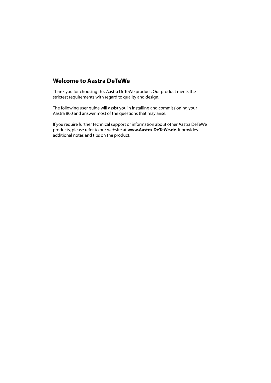 Aastra Telecom 800 manual Welcome to Aastra DeTeWe 