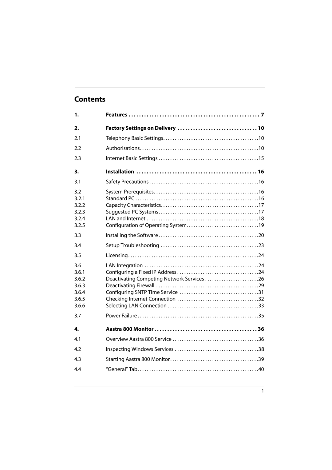 Aastra Telecom 800 manual Contents 