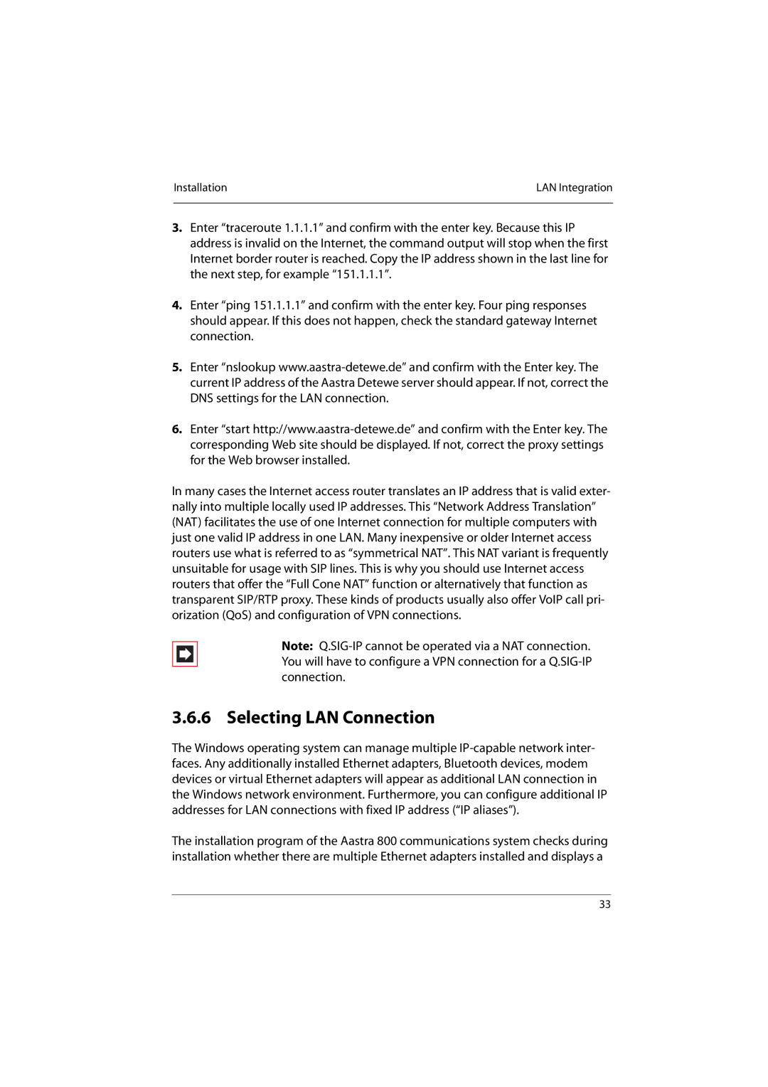 Aastra Telecom 800 manual Selecting LAN Connection 