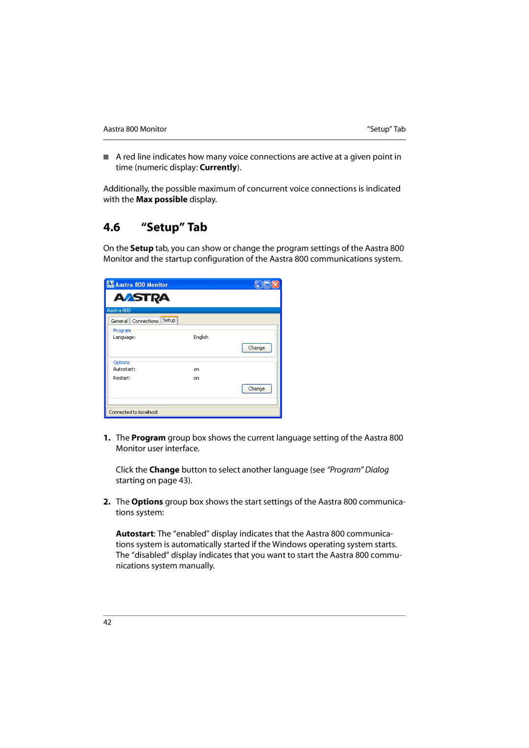 Aastra Telecom 800 manual Setup Tab 