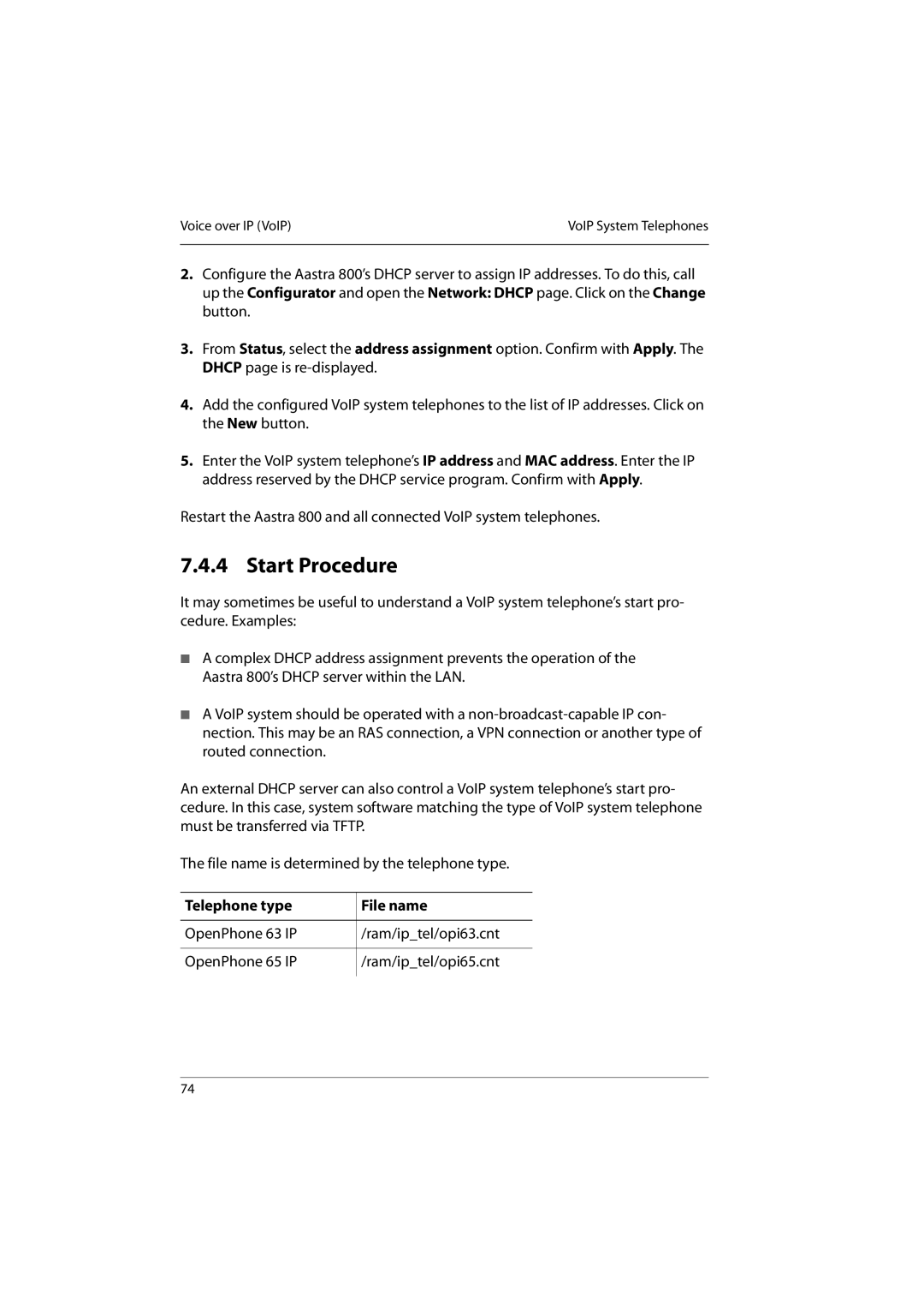 Aastra Telecom 800 manual Start Procedure, Telephone type File name 