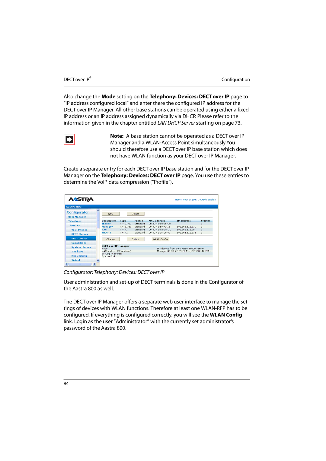 Aastra Telecom 800 manual Configurator Telephony Devices Dect over IP 