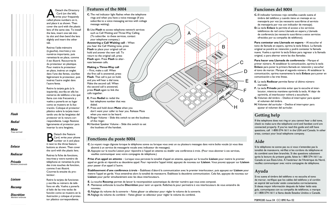 Aastra Telecom 8004 manual Features of the, Funciones del, Getting help, Fonctions du poste, Aide, Ayuda, Flash Redial Mute 