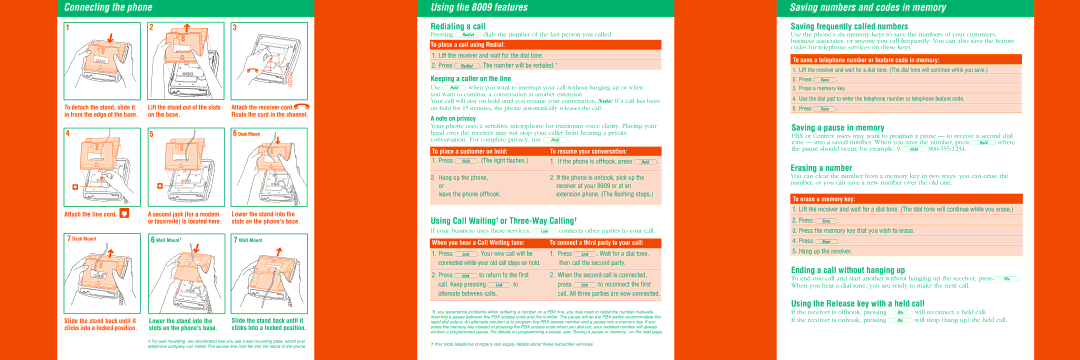 Aastra Telecom manual Connecting the phone Using the 8009 features, Saving numbers and codes in memory 