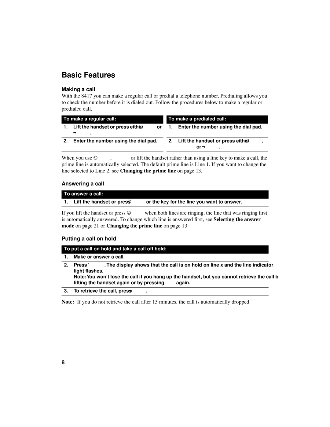 Aastra Telecom 8417 manual Basic Features, Making a call, Answering a call, Putting a call on hold 