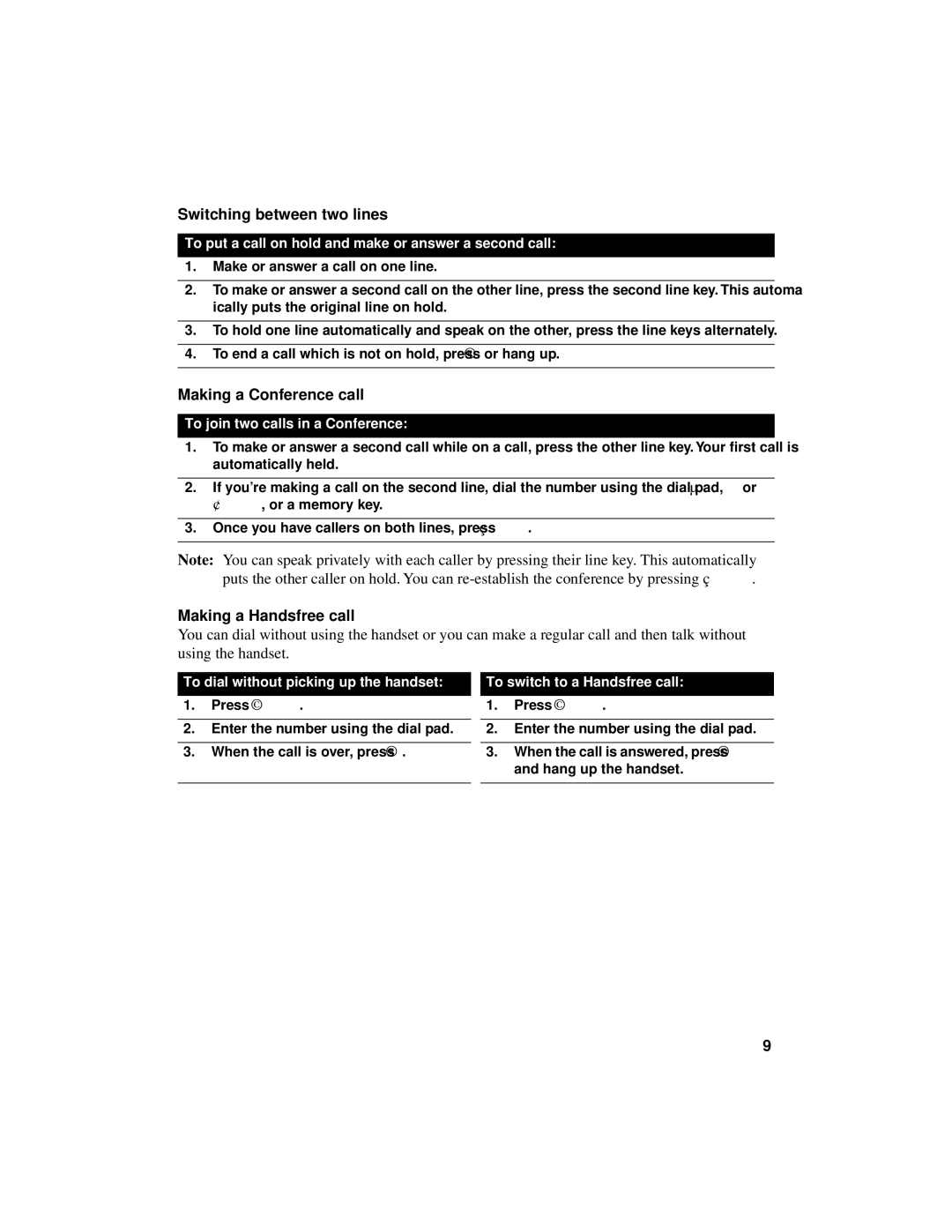 Aastra Telecom 8417 manual Switching between two lines, Making a Conference call, Making a Handsfree call 