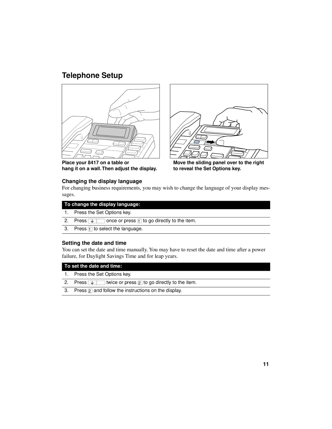 Aastra Telecom 8417 Telephone Setup, Changing the display language, Setting the date and time, To set the date and time 