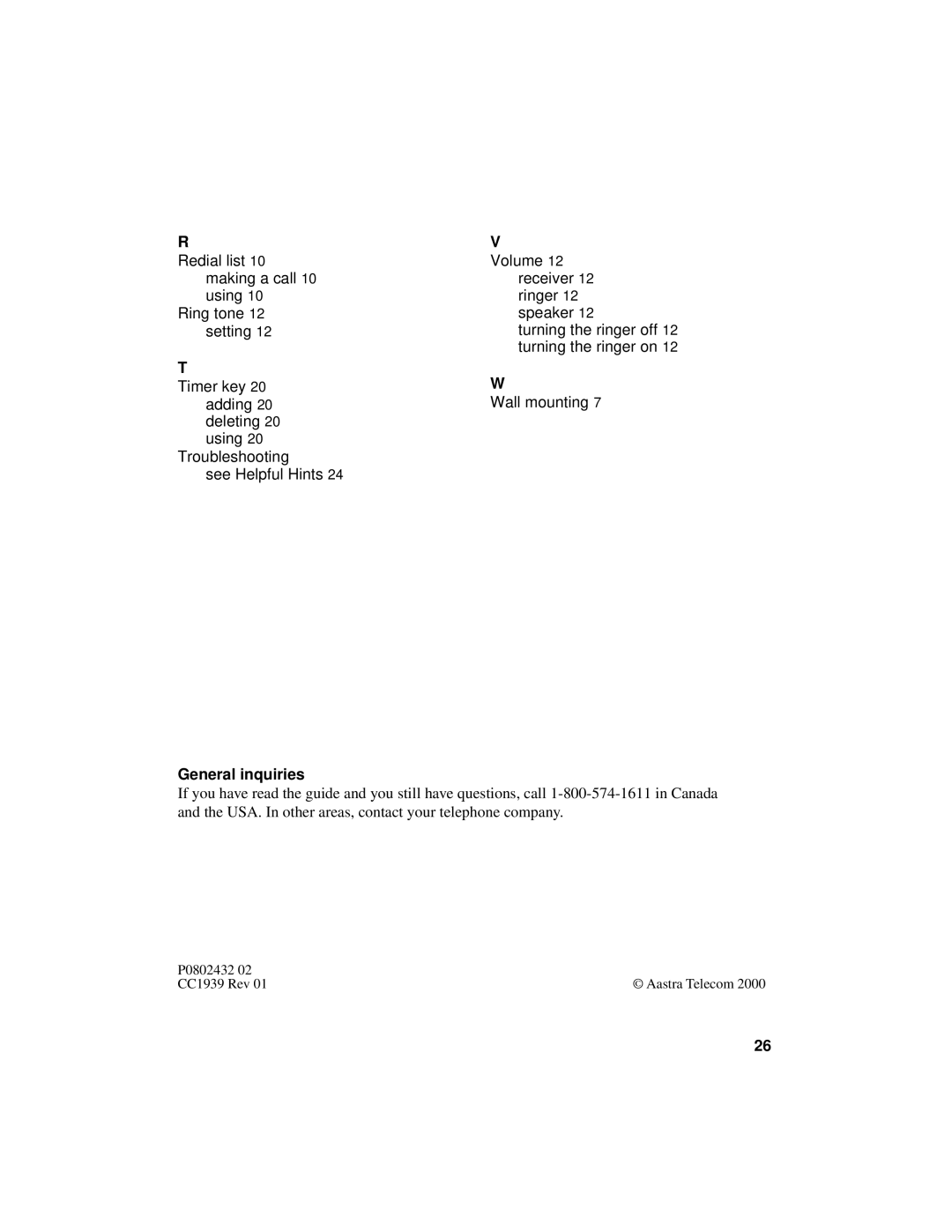 Aastra Telecom 8417 manual General inquiries 