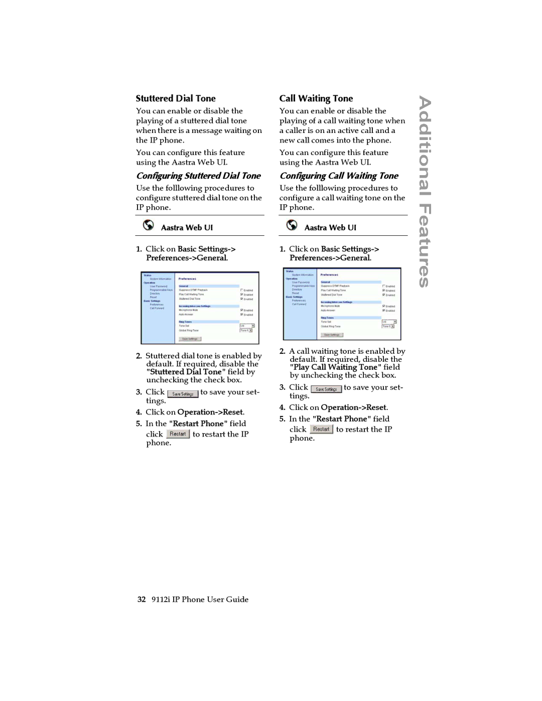 Aastra Telecom 9112i IP PHONE manual Configuring Stuttered Dial Tone, Configuring Call Waiting Tone 
