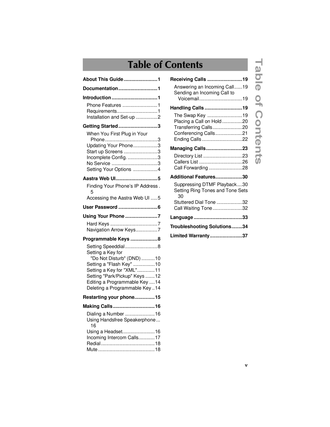 Aastra Telecom 9112i IP PHONE manual Table of Contents 