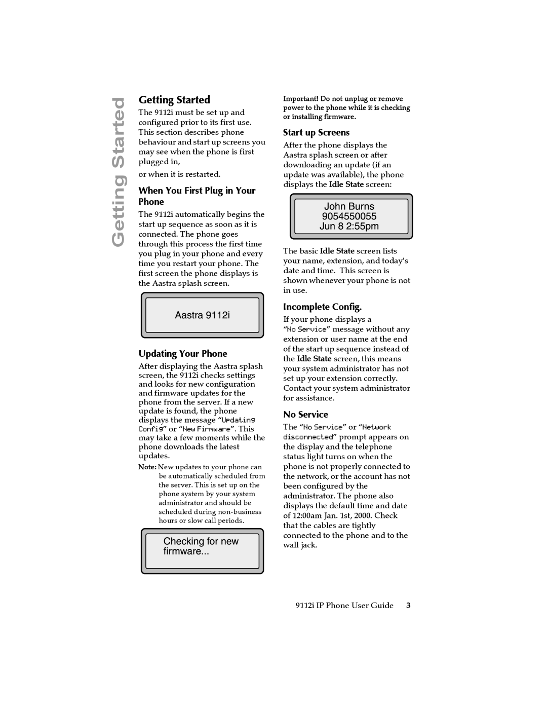 Aastra Telecom 9112i IP PHONE manual Getting Started 