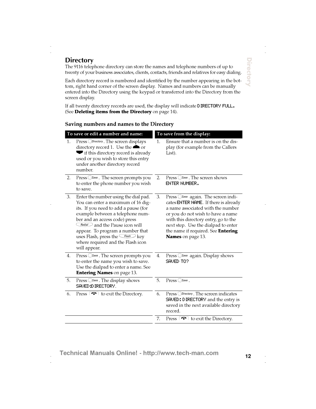 Aastra Telecom 9116 technical manual Saving numbers and names to the Directory, To save or edit a number and name 