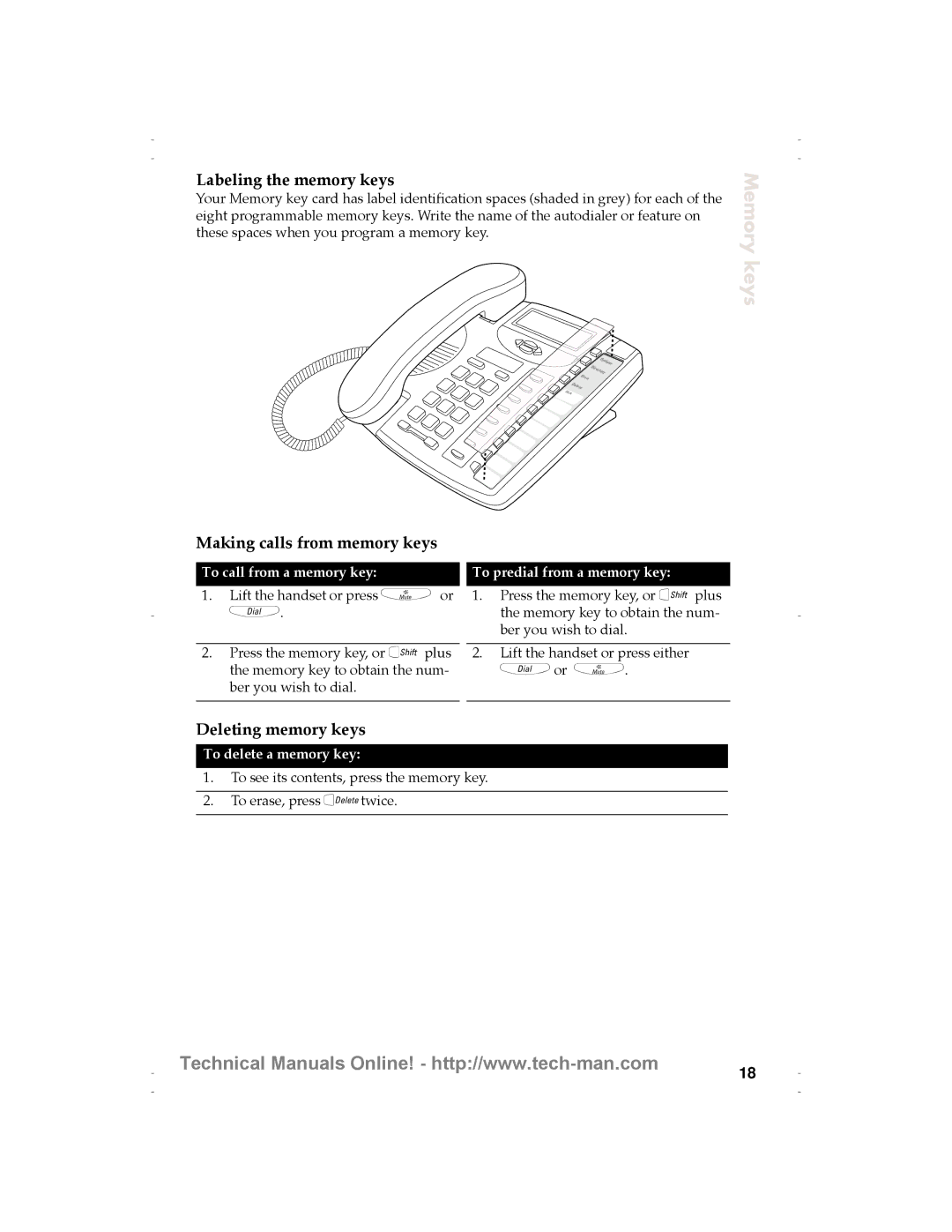 Aastra Telecom 9116 Labeling the memory keys, Making calls from memory keys, Deleting memory keys, To delete a memory key 