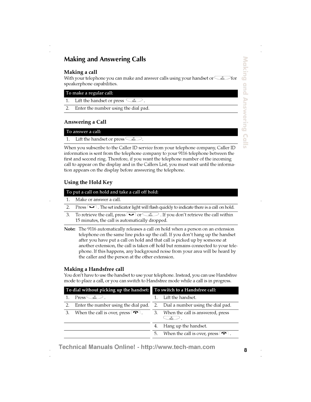 Aastra Telecom 9116 technical manual Making and Answering Calls 