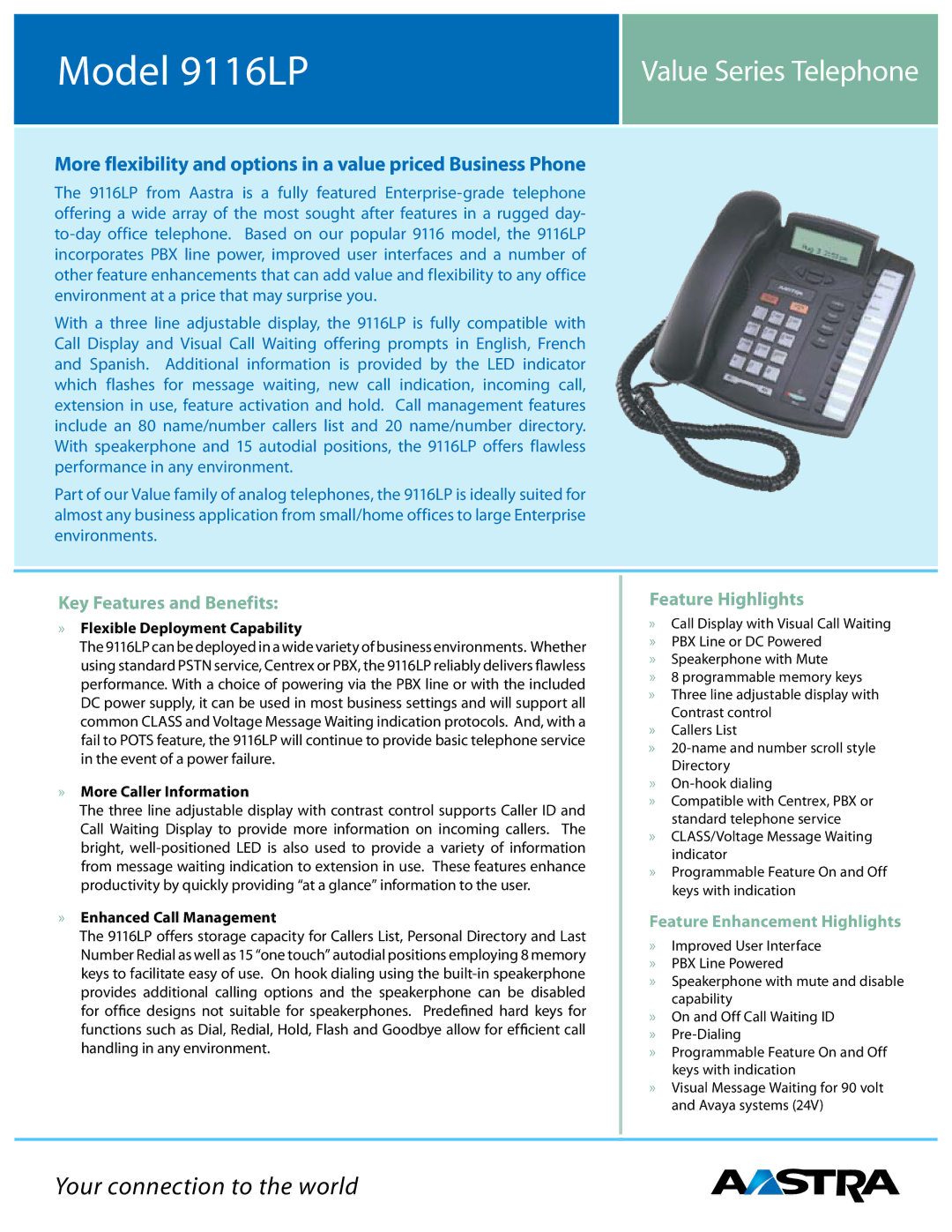 Aastra Telecom 9116LP manual Key Features and Benefits, Feature Highlights, » Flexible Deployment Capability 